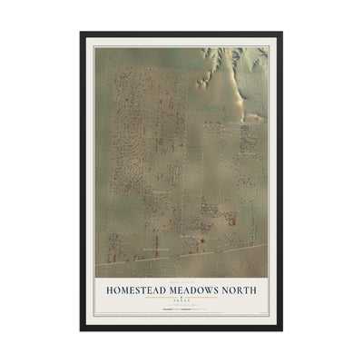 Map of Homestead Meadows North, Texas, 12 x 18 inch print in a black wood frame