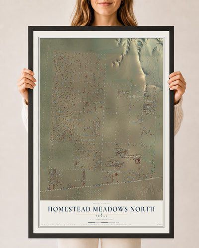 Map of Homestead Meadows North, Texas, 24 x 36 inch print in a black wood frame