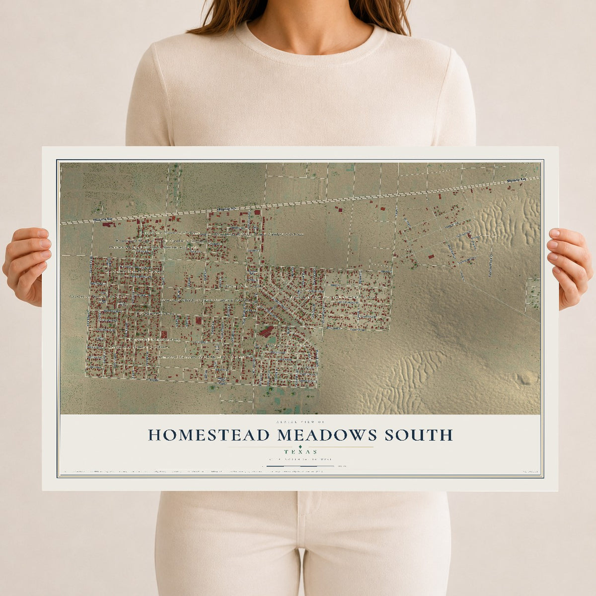 Map of Homestead Meadows South, Texas, 12 x 18 inch unframed archival matte print