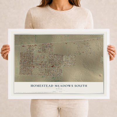 Map of Homestead Meadows South, Texas, 12 x 18 inch print in a white wood frame