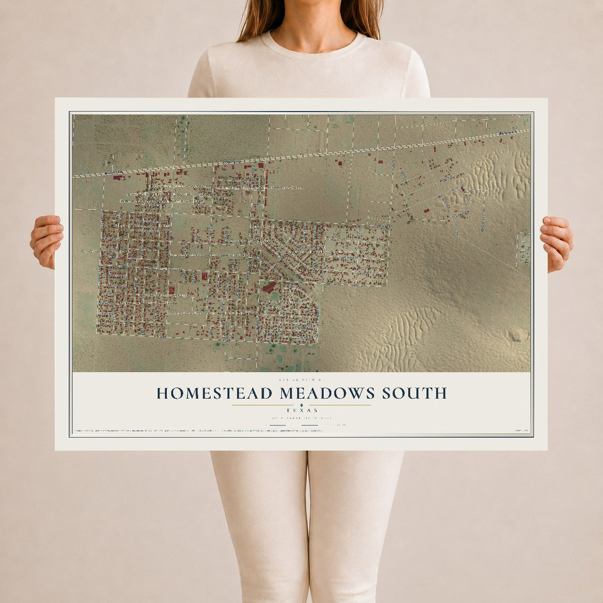 Map of Homestead Meadows South, Texas, 24 x 36 inch unframed archival matte print