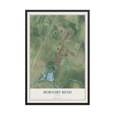 Map of Hornsby Bend, Texas, 12 x 18 inch print in a black wood frame