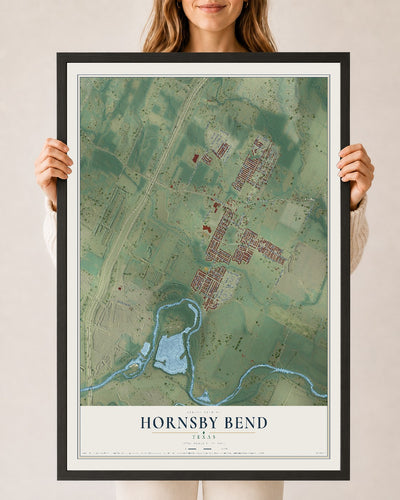 Map of Hornsby Bend, Texas, 24 x 36 inch print in a black wood frame