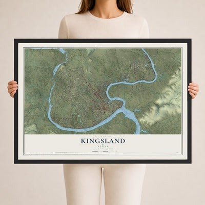 Map of Kingsland, Texas, 24 x 36 inch print in a black wood frame