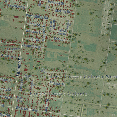 Second close-up of the map of La Homa, Texas print showing more streets and buildings