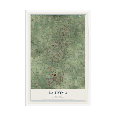 Map of La Homa, Texas, 12 x 18 inch print in a white wood frame