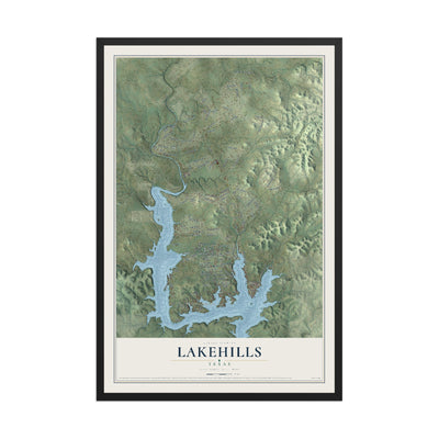 Map of Lakehills, Texas, 12 x 18 inch print in a black wood frame