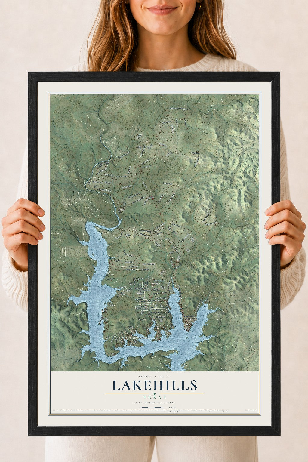 Map of Lakehills, Texas, 18 x 24 inch print in a black wood frame