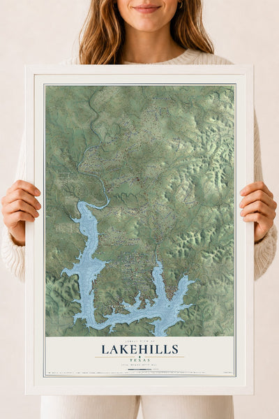 Map of Lakehills, Texas, 18 x 24 inch print in a white wood frame
