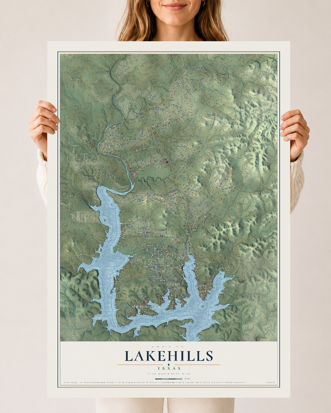 Map of Lakehills, Texas, 24 x 36 inch unframed archival matte print