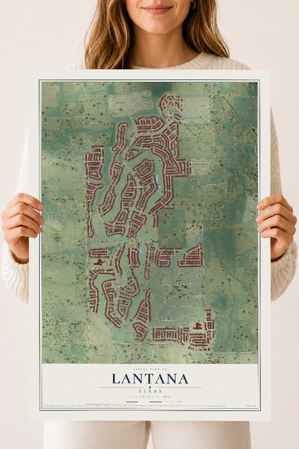 Map of Lantana, Texas, 18 x 24 inch unframed archival matte print