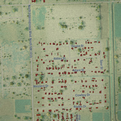 Second close-up of the map of Mila Doce, Texas print showing more streets and buildings