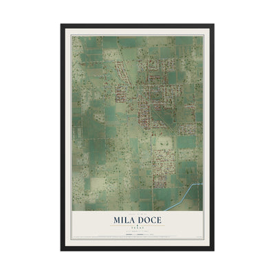 Map of Mila Doce, Texas, 12 x 18 inch print in a black wood frame