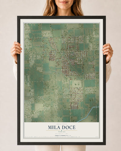 Map of Mila Doce, Texas, 24 x 36 inch print in a black wood frame