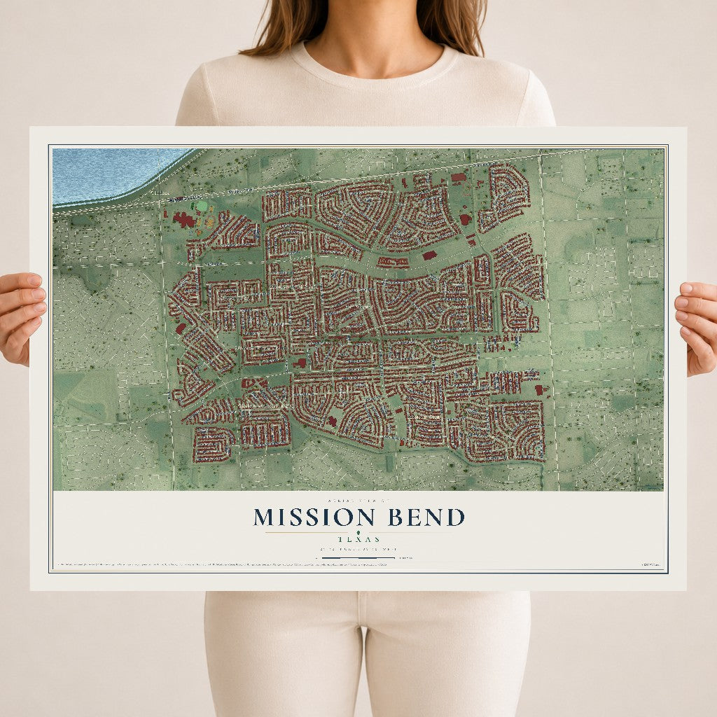 Map of Mission Bend, Texas, 18 x 24 inch unframed archival matte print