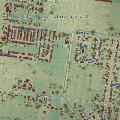 Close-up of the map of Murillo, Texas print showing street and building detail