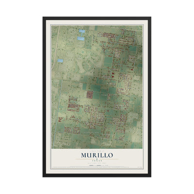 Map of Murillo, Texas, 12 x 18 inch print in a black wood frame
