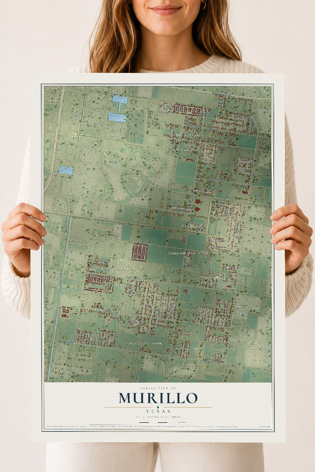 Map of Murillo, Texas, 18 x 24 inch unframed archival matte print