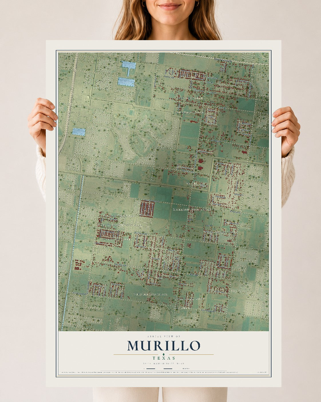 Map of Murillo, Texas, 24 x 36 inch unframed archival matte print