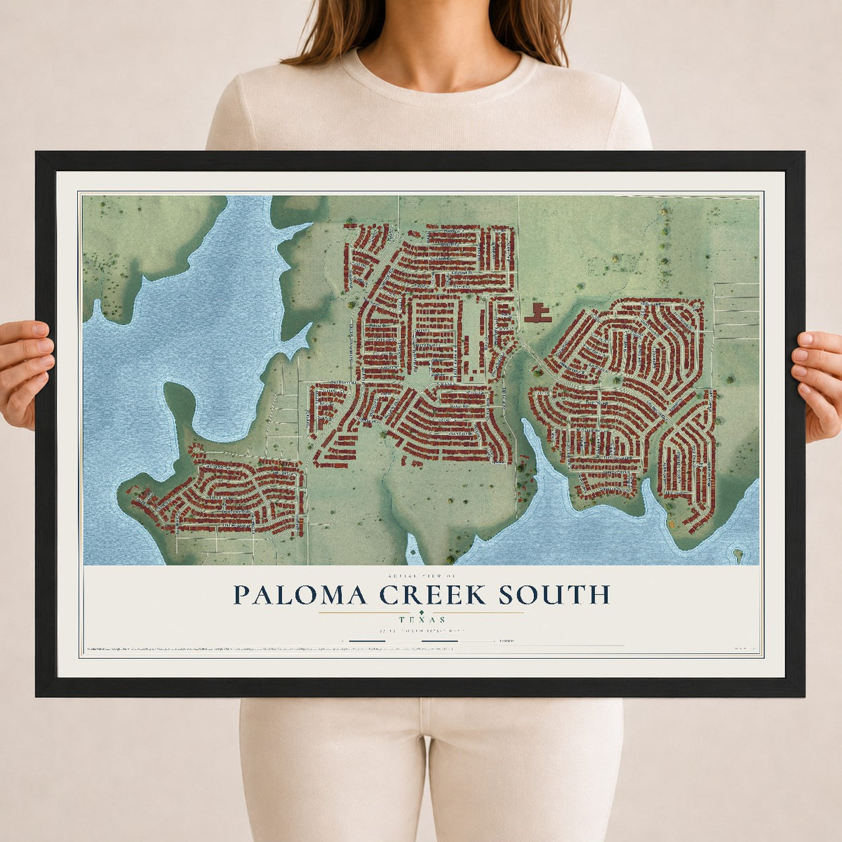 Map of Paloma Creek South, Texas, 18 x 24 inch print in a black wood frame