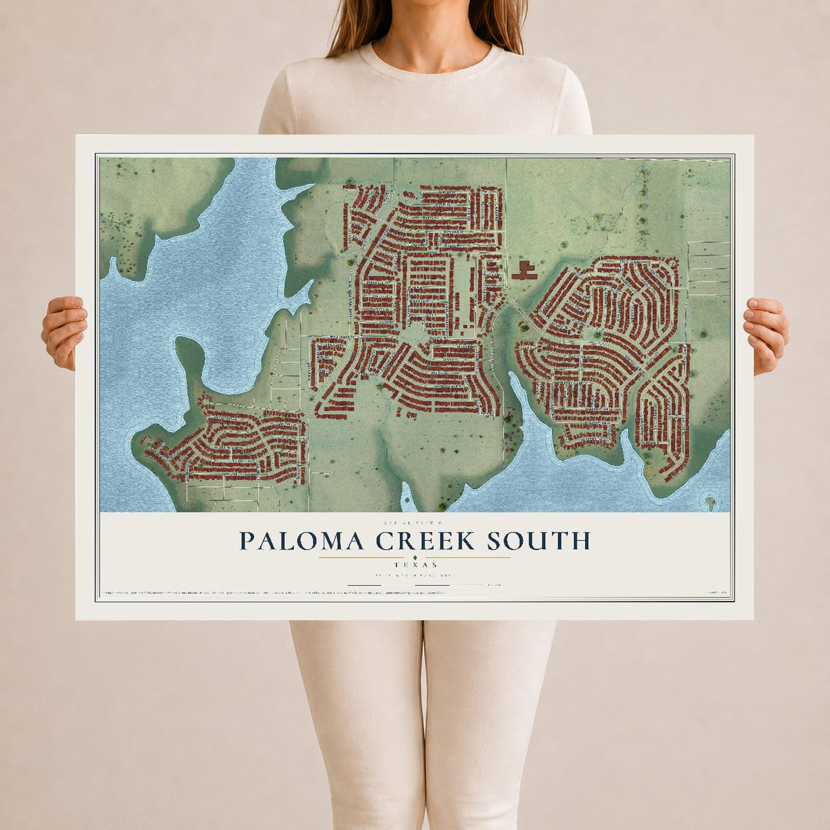 Map of Paloma Creek South, Texas, 24 x 36 inch unframed archival matte print