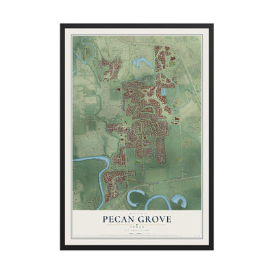 Map of Pecan Grove, Texas, 12 x 18 inch print in a black wood frame