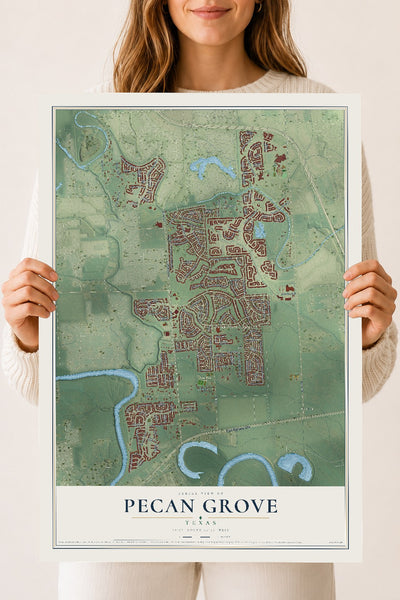 Map of Pecan Grove, Texas, 18 x 24 inch unframed archival matte print