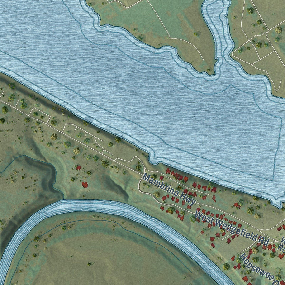 Second close-up of the map of Pecan Plantation, Texas print showing more streets and buildings