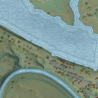 Second close-up of the map of Pecan Plantation, Texas print showing more streets and buildings