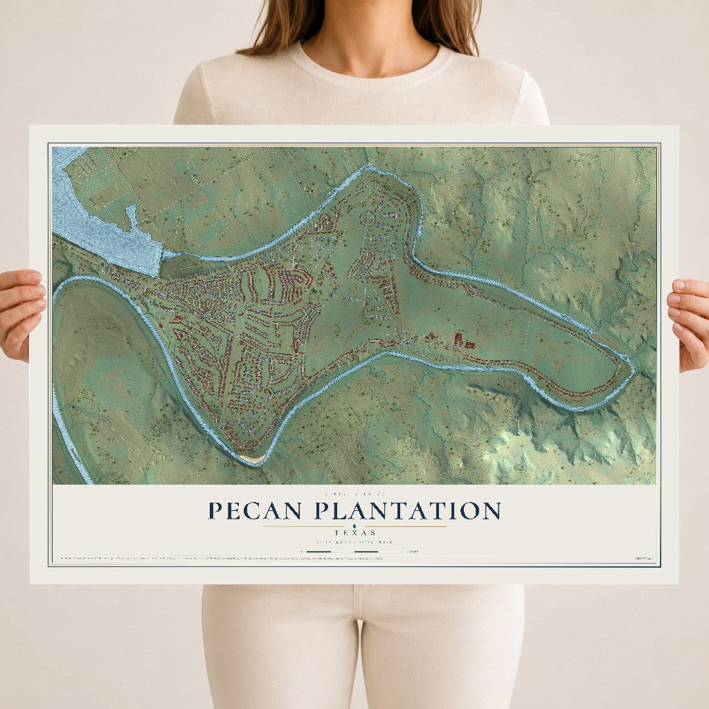 Map of Pecan Plantation, Texas, 18 x 24 inch unframed archival matte print