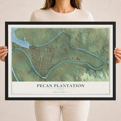 Map of Pecan Plantation, Texas, 18 x 24 inch print in a black wood frame