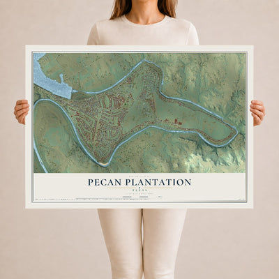 Map of Pecan Plantation, Texas, 24 x 36 inch unframed archival matte print