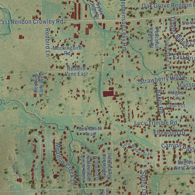 Second close-up of the map of Rendon, Texas print showing more streets and buildings