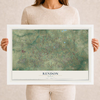 Map of Rendon, Texas, 12 x 18 inch print in a white wood frame
