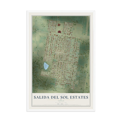 Map of Salida del Sol Estates, Texas, 12 x 18 inch print in a white wood frame