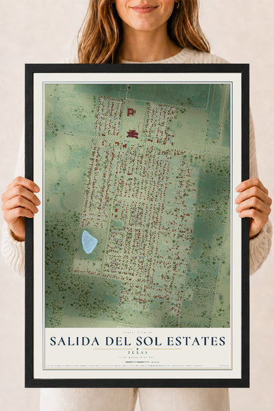 Map of Salida del Sol Estates, Texas, 18 x 24 inch print in a black wood frame