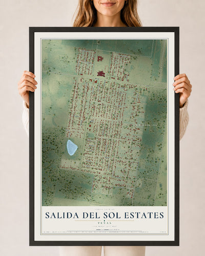 Map of Salida del Sol Estates, Texas, 24 x 36 inch print in a black wood frame