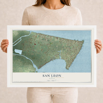 Map of San Leon, Texas, 12 x 18 inch print in a white wood frame