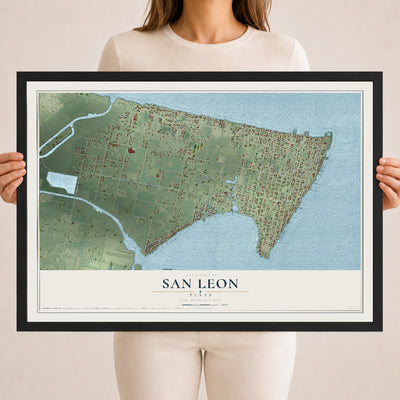 Map of San Leon, Texas, 18 x 24 inch print in a black wood frame