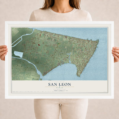 Map of San Leon, Texas, 18 x 24 inch print in a white wood frame