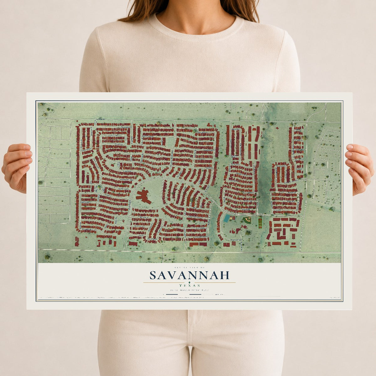 Map of Savannah, Texas, 12 x 18 inch unframed archival matte print