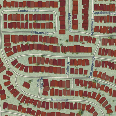 Close-up of the map of Savannah, Texas print showing street and building detail