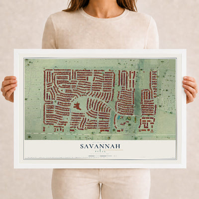 Map of Savannah, Texas, 12 x 18 inch print in a white wood frame