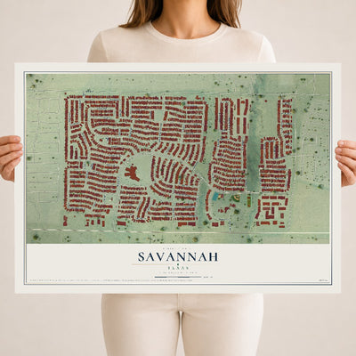 Map of Savannah, Texas, 18 x 24 inch unframed archival matte print