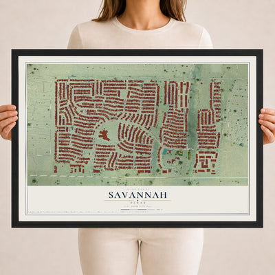Map of Savannah, Texas, 18 x 24 inch print in a black wood frame