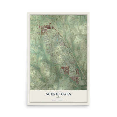 Map of Scenic Oaks, Texas, 12 x 18 inch unframed archival matte print
