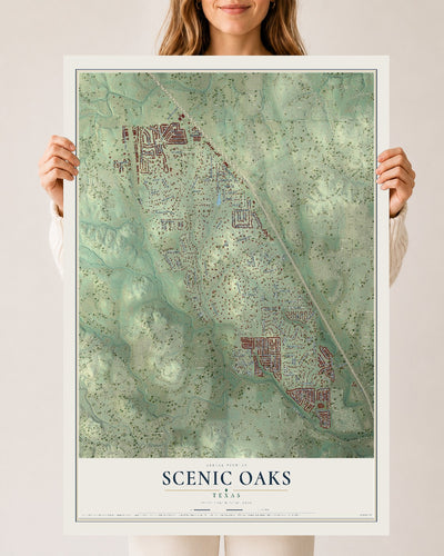 Map of Scenic Oaks, Texas, 24 x 36 inch unframed archival matte print