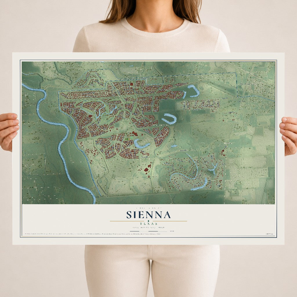 Map of Sienna, Texas, 18 x 24 inch unframed archival matte print