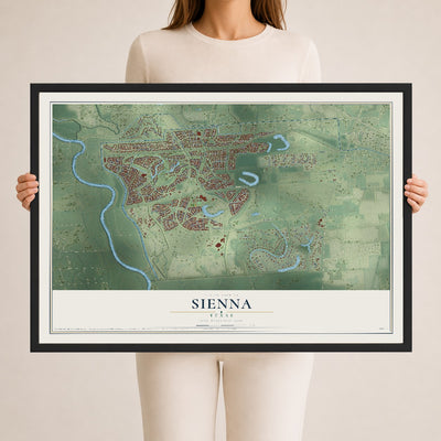 Map of Sienna, Texas, 24 x 36 inch print in a black wood frame