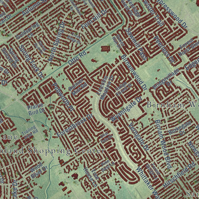 Close-up of the map of Spring, Texas print showing street and building detail